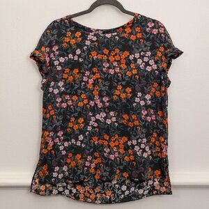 Banana Republic Floral Print High-Low Blouse – Black, Size S
